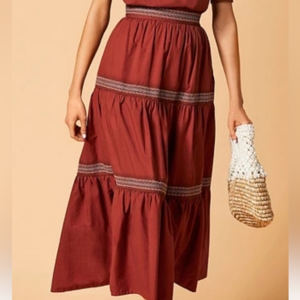 A Loves A Red Tiered Maxi Skirt - Women's Boho Style 100% Cotton size small - Picture 2 of 8